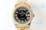 N9 Rolex Yellow Gold President Bracelet Diamond Bezel Replica Day Date II Watch Black Dial